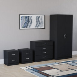 Lassic Vida Designs Riano 4 Piece Bedroom Set (2 Drawer Bedside Chest, 4 Drawer Chest, 2 Door Wardrobe) Black (5) - thumbnail 2
