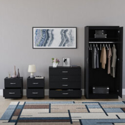 Lassic Vida Designs Riano 4 Piece Bedroom Set (2 Drawer Bedside Chest, 4 Drawer Chest, 2 Door Wardrobe) Black (5) - thumbnail 5