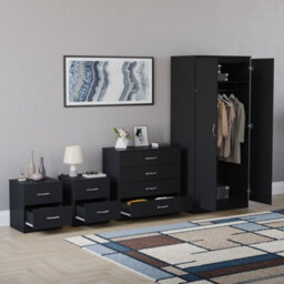 Lassic Vida Designs Riano 4 Piece Bedroom Set (2 Drawer Bedside Chest, 4 Drawer Chest, 2 Door Wardrobe) Black (5) - thumbnail 3