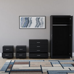 Lassic Vida Designs Riano 4 Piece Bedroom Set (2 Drawer Bedside Chest, 4 Drawer Chest, 2 Door Wardrobe) Black (5) - thumbnail 6