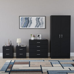 Lassic Vida Designs Riano 4 Piece Bedroom Set (2 Drawer Bedside Chest, 4 Drawer Chest, 2 Door Wardrobe) Black (5) - thumbnail 4