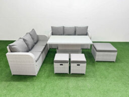 Fimous Outdoor Garden Furniture Sets 9 Seater Adjustable Lifting Dining Or Coffee Table High Back Lounge Sofa 3 Stools - thumbnail 1