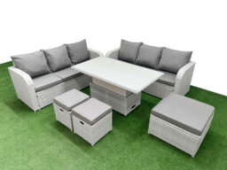 Fimous Outdoor Garden Furniture Sets 9 Seater Adjustable Lifting Dining Or Coffee Table High Back Lounge Sofa 3 Stools - thumbnail 2