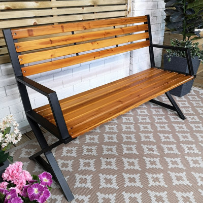 Samuel Alexander Kendal 2 Person Outdoor Modern Cross Design Metal Wooden Garden Patio Bench - image 1