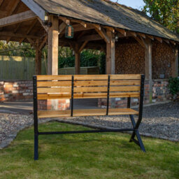 Samuel Alexander Kendal 2 Person Outdoor Modern Cross Design Metal Wooden Garden Patio Bench - thumbnail 6