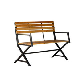 Samuel Alexander Kendal 2 Person Outdoor Modern Cross Design Metal Wooden Garden Patio Bench - thumbnail 8