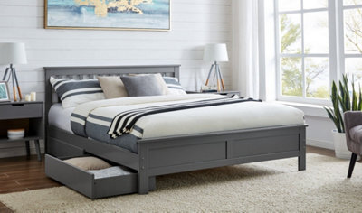 Furniturebox Uk Azure Grey Wooden Solid Pine Quality Kingsize Bed Frame (King Bed Frame Only) - Includes 2 Drawers - image 1