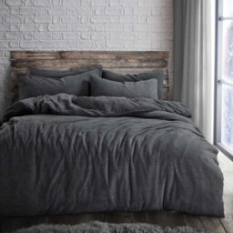 Velosso Charcoal Plain Teddy Fleece Duvet Cover And Pillowcase Set Super King