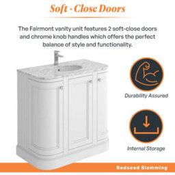 Plum&clay Fairmont Traditional Curved White Floor Standing Vanity Unit With Ceramic Basin & Marble Top (W)900mm - thumbnail 3
