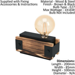 Stylish Black Steel And Wood Table Lamp For Bedroom And Office - thumbnail 2