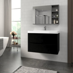 Rinse Bathrooms 800mm Matt Black Wall Hung 2 Drawer Vanity Unit Basin Bathroom Storage Furniture - thumbnail 1