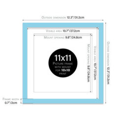 "11X11"" Light Blue Picture Frame - 11X11"" Square Frame With 10X10"" Mount For 11X11""/10X10"" Pictures Moderrn Style Thin Edge, 1 Pack" - thumbnail 2