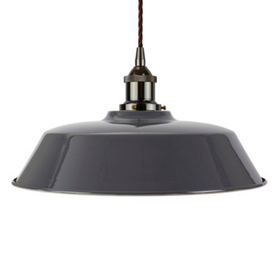 Slate Grey Chancery Painted Dome Pendant Light With Black Nickel Lamp Holder And Brown Twisted Cable - Se Home - image 1
