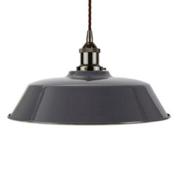 Slate Grey Chancery Painted Dome Pendant Light With Black Nickel Lamp Holder And Brown Twisted Cable - Se Home