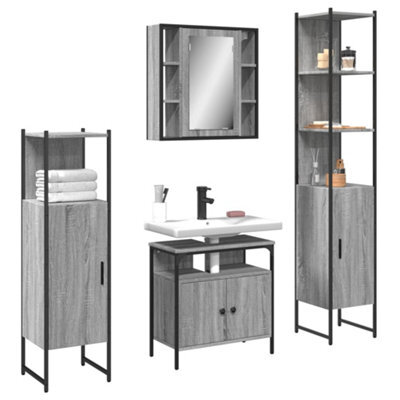 Berkfield 4 Piece Bathroom Cabinet Set Grey Sonoma Engineered Wood - image 1