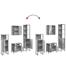 Berkfield 4 Piece Bathroom Cabinet Set Grey Sonoma Engineered Wood - thumbnail 9