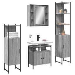Berkfield 4 Piece Bathroom Cabinet Set Grey Sonoma Engineered Wood - thumbnail 1
