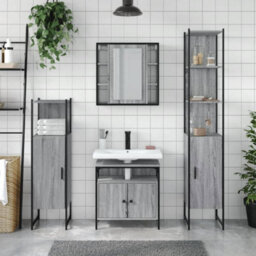 Berkfield 4 Piece Bathroom Cabinet Set Grey Sonoma Engineered Wood - thumbnail 3