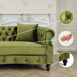 Velvet Sage Green 3 Seater Chesterfield Sofa Richmond - thumbnail 8