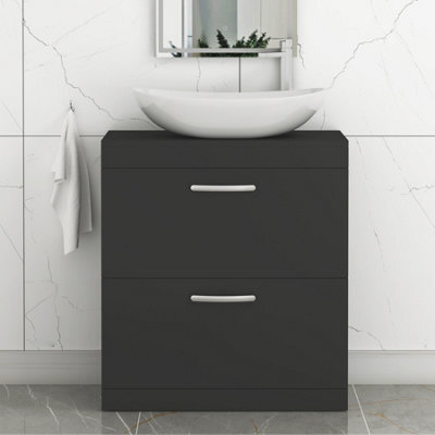 Royal Bathrooms Turin 600mm Freestanding Bathroom Vanity Unit With Sink 2 Drawer Matt Black & Cesar Countertop Basin - image 1