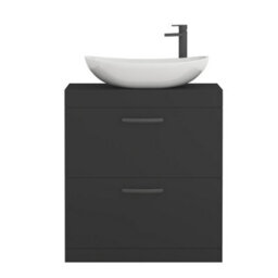 Royal Bathrooms Turin 600mm Freestanding Bathroom Vanity Unit With Sink 2 Drawer Matt Black & Cesar Countertop Basin - thumbnail 5