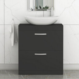 Royal Bathrooms Turin 600mm Freestanding Bathroom Vanity Unit With Sink 2 Drawer Matt Black & Cesar Countertop Basin - thumbnail 1