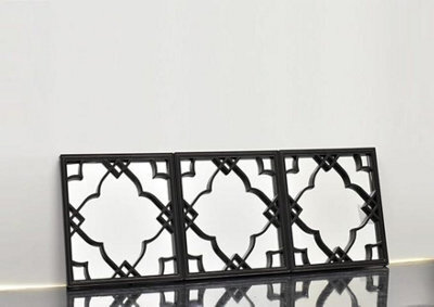 Biznest Set Of 3 Silver Moroccan Tile Mirrors Moroccan Wall Art Hanging Mirror Square For Hanging And Wall Decor (Black)