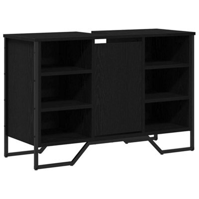 Berkfield Modern Bathroom Sink Cabinet Black Oak 91X35X60 Cm Engineered Wood - image 1