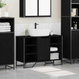 Berkfield Modern Bathroom Sink Cabinet Black Oak 91X35X60 Cm Engineered Wood - thumbnail 4