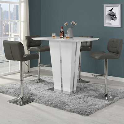 Furniture in Fashion Memphis Glass White High Gloss Bar Table 4 Candid White Stools - image 1