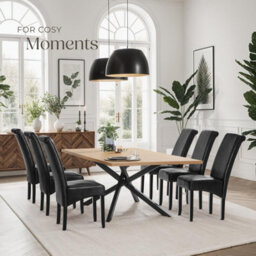Tectake Set Of 6 Dining Chair - Ergonomic Seat Shape, High Backrest, Padded, Faux Leather  - Black - thumbnail 8