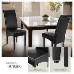 Tectake Set Of 6 Dining Chair - Ergonomic Seat Shape, High Backrest, Padded, Faux Leather  - Black - thumbnail 4