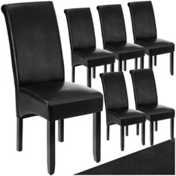Tectake Set Of 6 Dining Chair - Ergonomic Seat Shape, High Backrest, Padded, Faux Leather  - Black - thumbnail 1