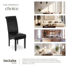 Tectake Set Of 6 Dining Chair - Ergonomic Seat Shape, High Backrest, Padded, Faux Leather  - Black - thumbnail 7