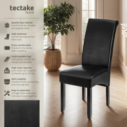 Tectake Set Of 6 Dining Chair - Ergonomic Seat Shape, High Backrest, Padded, Faux Leather  - Black - thumbnail 2