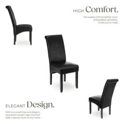 Tectake Set Of 6 Dining Chair - Ergonomic Seat Shape, High Backrest, Padded, Faux Leather  - Black - thumbnail 3