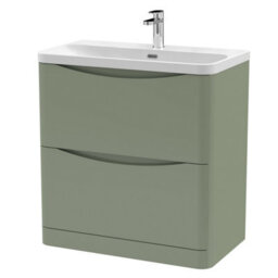 Balterley Dunwood Modern Bathroom Floor Standing 2 Drawer Vanity Unit & Ceramic Basin, Satin Green, 800mm
