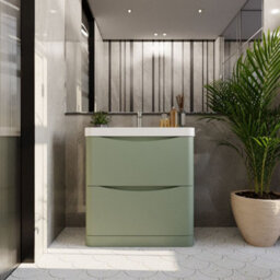 Balterley Dunwood Modern Bathroom Floor Standing 2 Drawer Vanity Unit & Ceramic Basin, Satin Green, 800mm - thumbnail 2