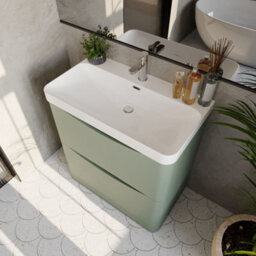Balterley Dunwood Modern Bathroom Floor Standing 2 Drawer Vanity Unit & Ceramic Basin, Satin Green, 800mm - thumbnail 3
