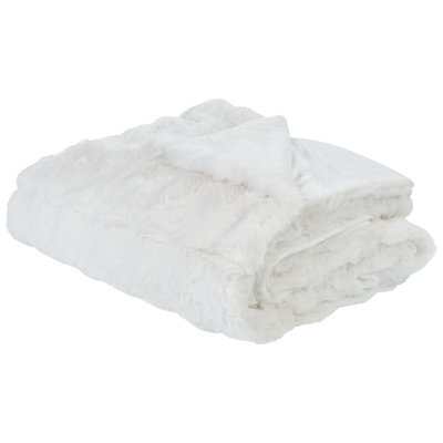 Beliani Blanket Salka Faux Fur 200 X 220 Cm White - image 1