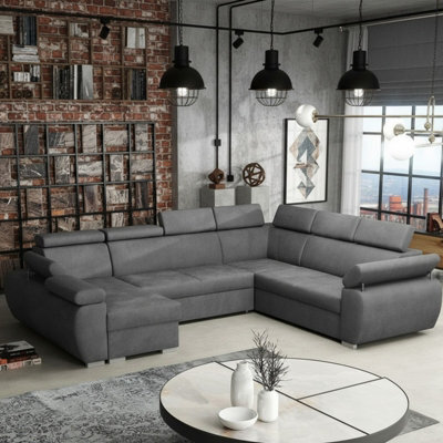Boston U Mdf Corner Sofa Bed With Hr Foam Wave Springs Metal Legs Ddelfin Storage Headrests 325X260X85To98Cm Grey Left - image 1