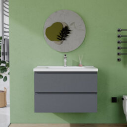 AVER-GROWTH 800mm Vanity Unit With Basin High Gloss Grey Ceramic Sink Wall Hung Bathroom Storage Cabinet Soft Close Hinges 2 Drawers - thumbnail 5