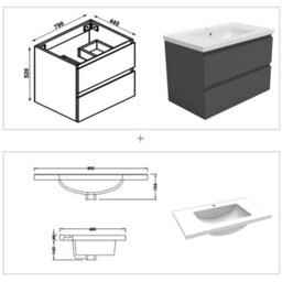 AVER-GROWTH 800mm Vanity Unit With Basin High Gloss Grey Ceramic Sink Wall Hung Bathroom Storage Cabinet Soft Close Hinges 2 Drawers - thumbnail 7