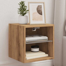 Berkfield Tv Wall Cabinet With Led Lights Artisan Oak 30X28.5X30 Cm - thumbnail 6