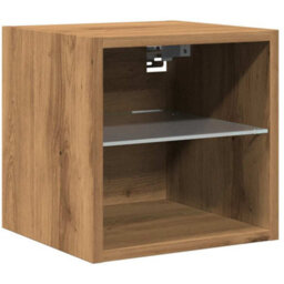 Berkfield Tv Wall Cabinet With Led Lights Artisan Oak 30X28.5X30 Cm - thumbnail 2