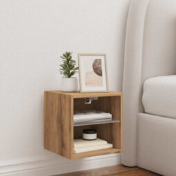 Berkfield Tv Wall Cabinet With Led Lights Artisan Oak 30X28.5X30 Cm - thumbnail 4