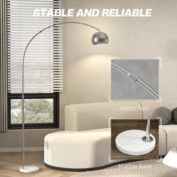 Homcom Arc Floor Lamp For Living Room, Free Standing Tall Lamp, Silver Tone - thumbnail 6