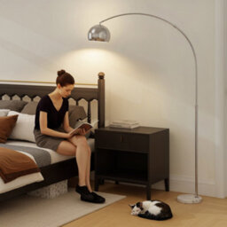 Homcom Arc Floor Lamp For Living Room, Free Standing Tall Lamp, Silver Tone - thumbnail 9
