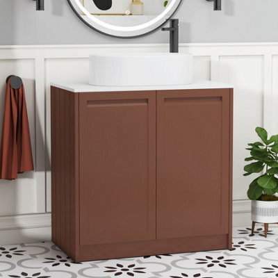 Royal Bathrooms Royal Bathroom Elmore 800mm Terracotta Clay Freestanding Bathroom Vanity Unit 2 Door Plain White Worktop With Peak Basin - image 1