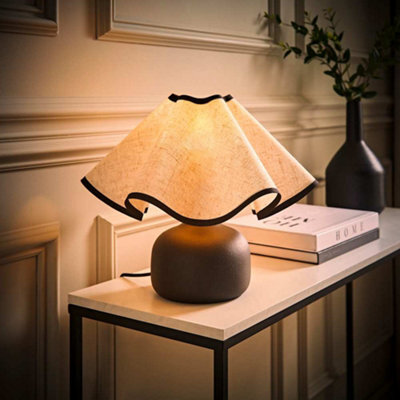 Valuelights Emilia Black Ceramic Table Lamp With Linen Wave Shade And Bulb - image 1
